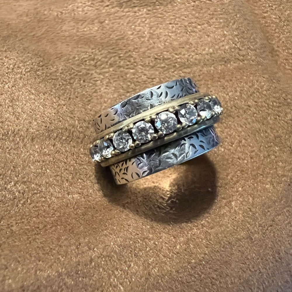 Two-Tone Crystal Accent Band Ring in Silver and Gold